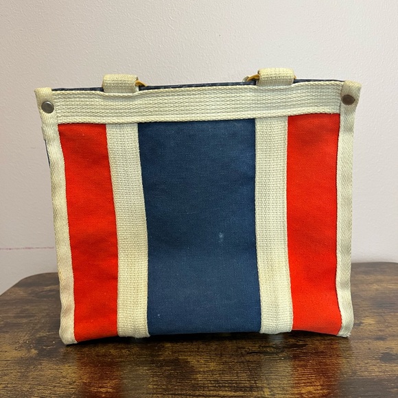 Vintage Colorblock Canvas Tote Bag Red, White, and Blue- Made in Japan - Picture 4 of 11